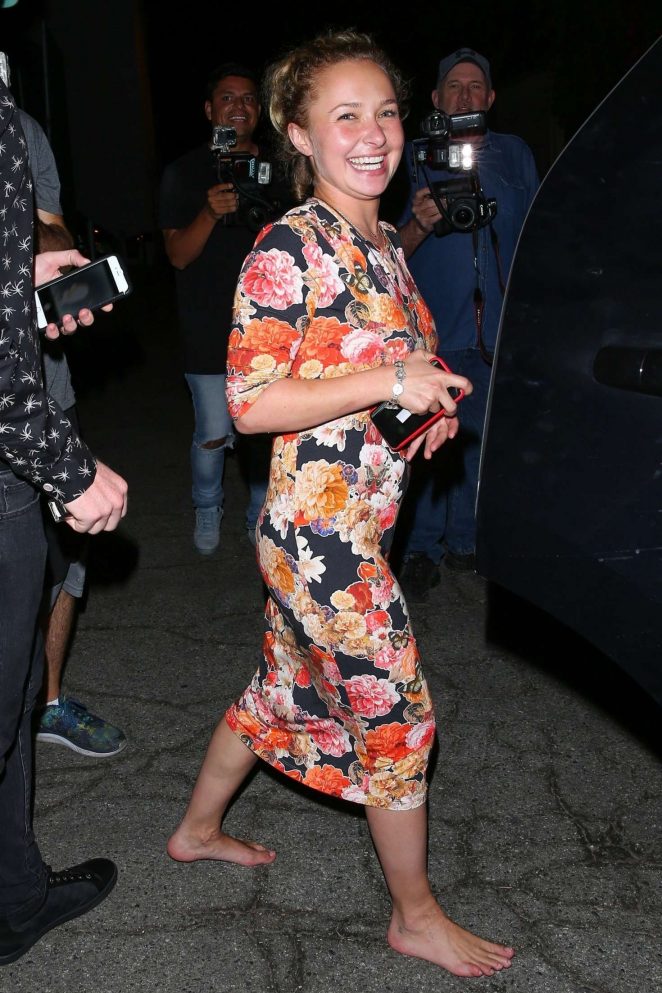 Hayden Panettiere in Floral Dress - Leaves restaurant in Hollywood