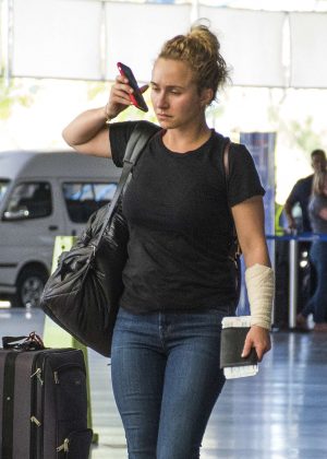 Hayden Panettiere in Jeans at Airport in Barbados