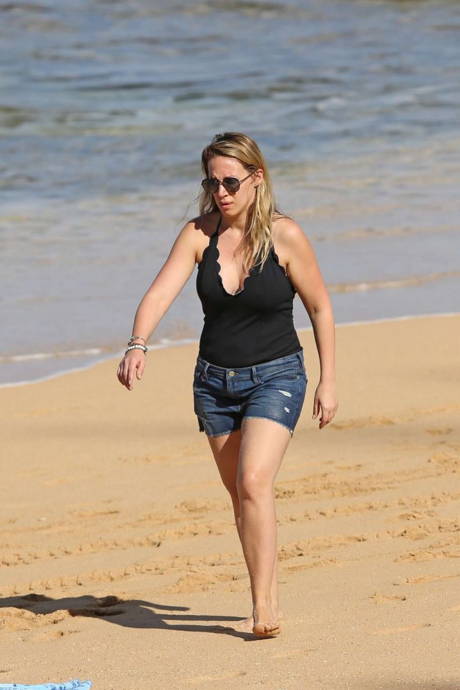 Haylie Duff in Jeans Shorts on the beach in Hawaii