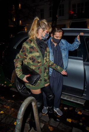 Heidi Klum in a camo jacket with husband Tom Kaulitz at Halloween Night dinner in Berlin
