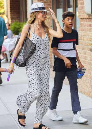 Heidi Klum in Jumpsuit Out in New York
