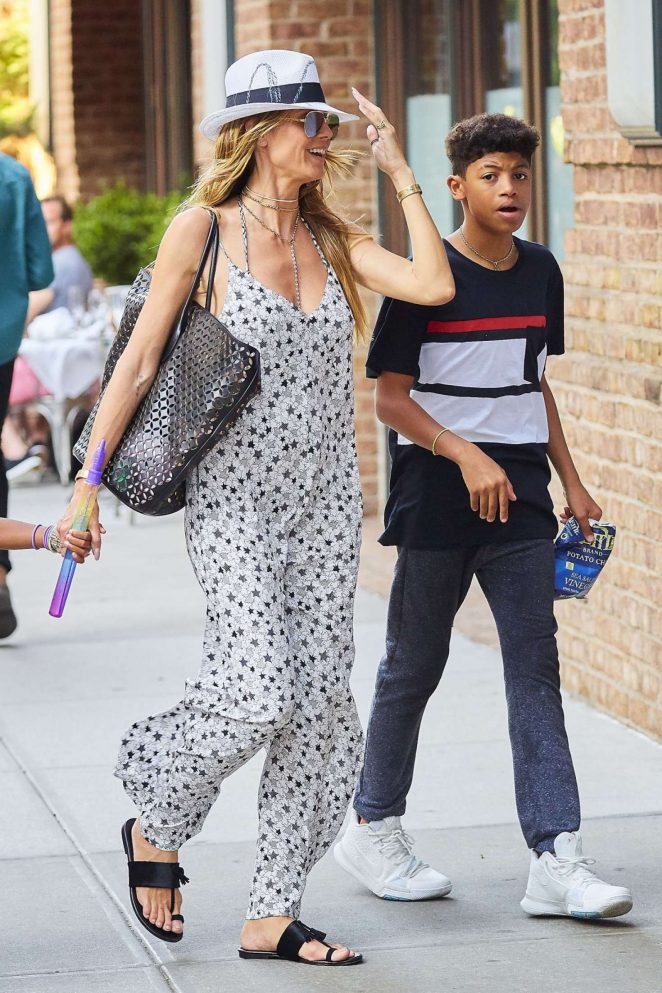 Heidi Klum in Jumpsuit Out in New York