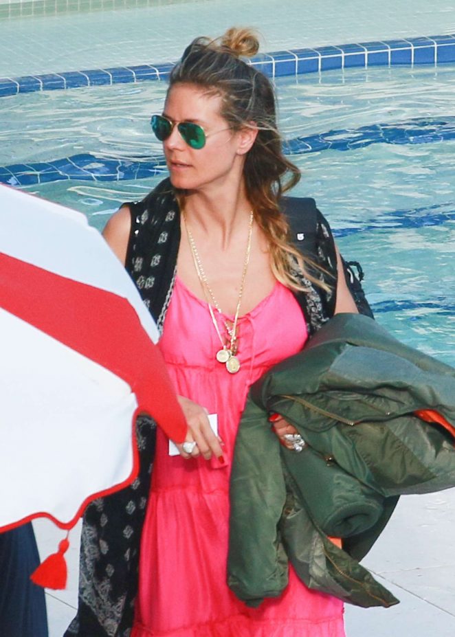 Heidi Klum in Pink Dress on vacation in Miami