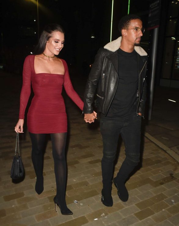 Helen Flanagan in Red Mini Dress - Arrives at Menagerie Restaurant in Manchester