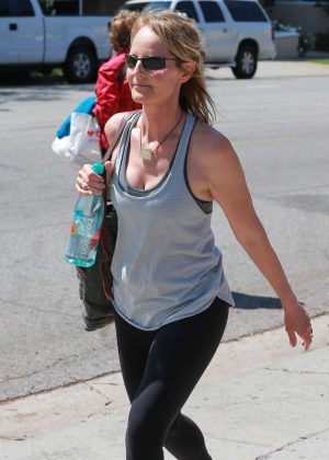 Helen Hunt in Tights Leaving a gym in Bretwood
