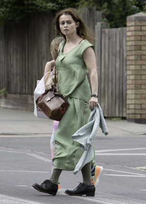 Helena Bonham Carter in Long Dress out in North London
