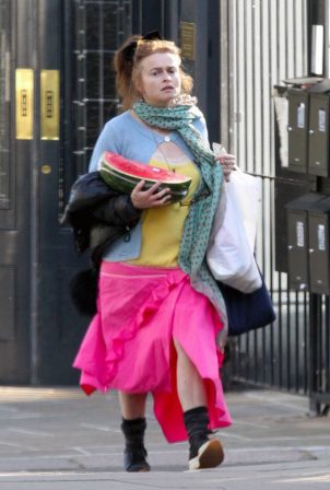 Helena Bonham Carter - Seen picking up a huge watermelon on her way home in London