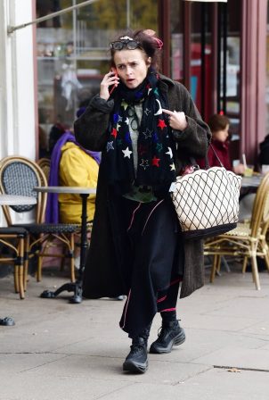 Helena Bonham Carter - Wearing a striking star printed scarf out in North London