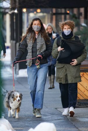 Helena Christensen - Out for a walk with her doog and friend in snowy West Village