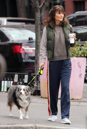 Helena Christensen - Walking her dog in New York City