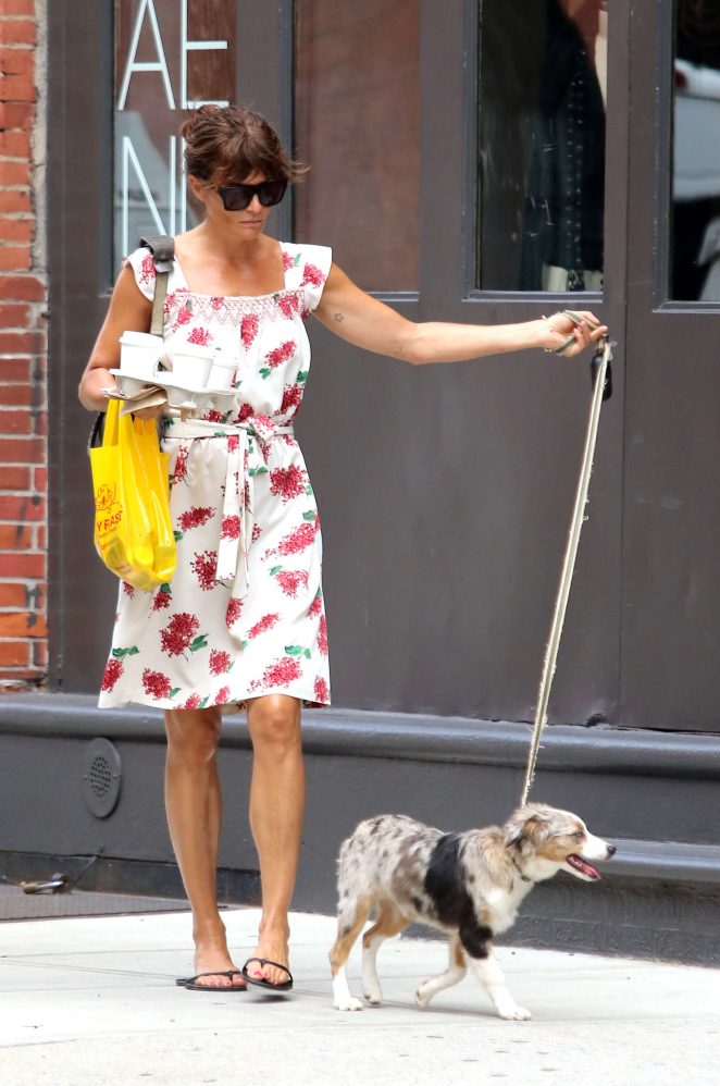 Helena Christensen with her dog in New York City