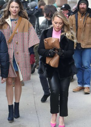 Hilary Duff and Sutton Foster - On the set of 'Younger' in New York