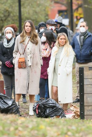 Hilary Duff and Sutton Foster - on the set of 'Younger' in NYC