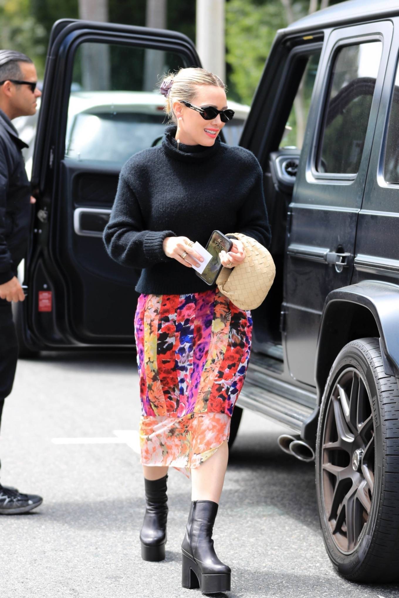 Hilary Duff - In a floral print skirt heading to a meeting in Beverly Hills