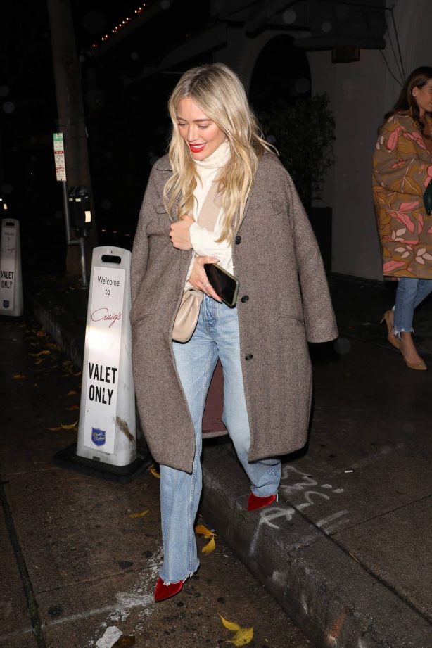 Hilary Duff - In a long winter coat leaving Craig's in West Hollywood