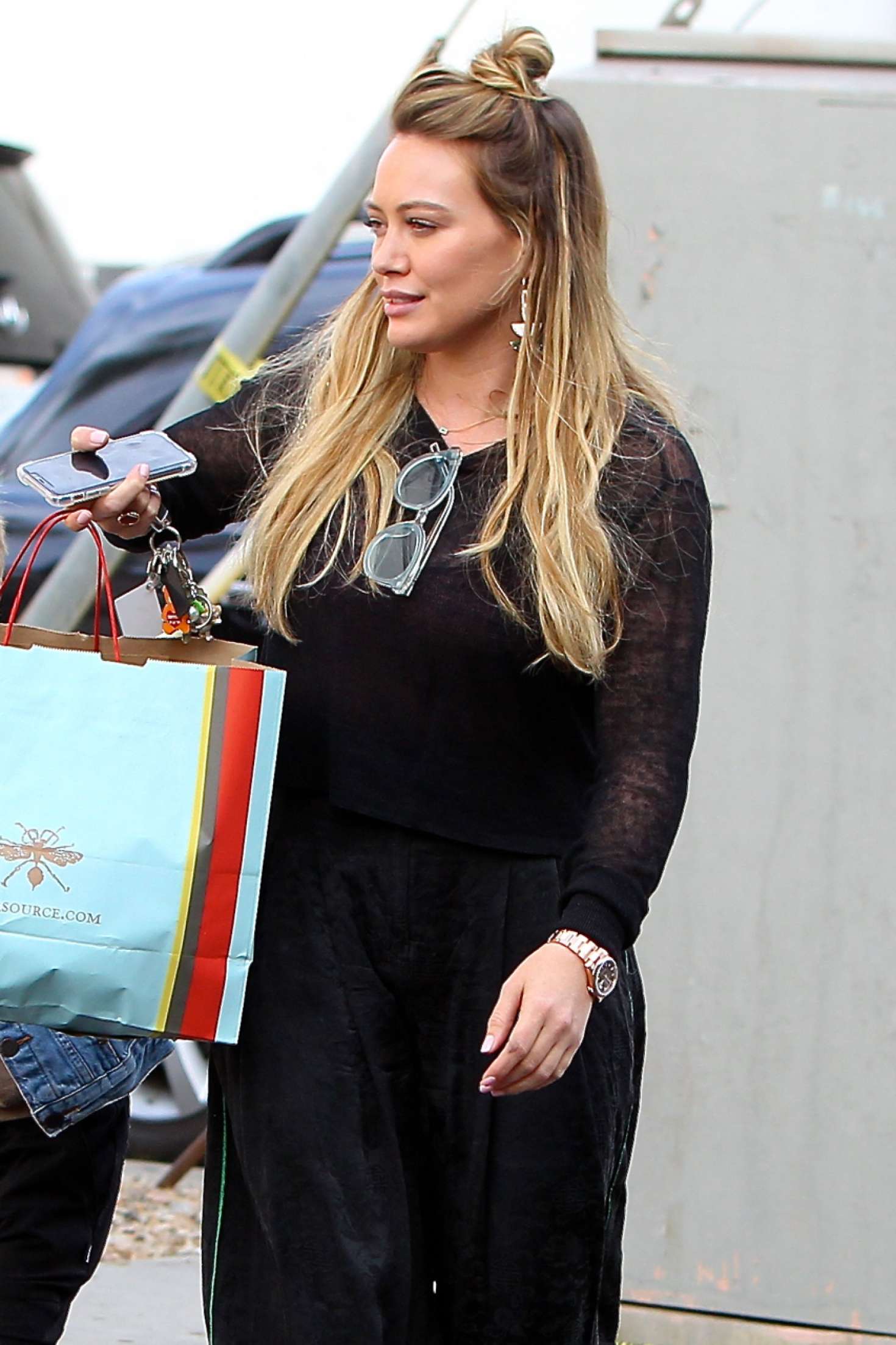 Hilary Duff in Black Shopping in LA