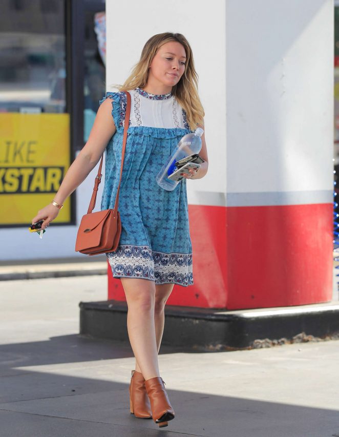 Hilary Duff in Blue Mini Dress out in Beverly Hills