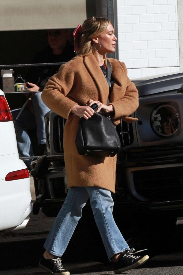 Hilary Duff in Brown Coat - Out in Los Angeles