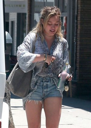 Hilary Duff in Denim Shorts Out in Studio City