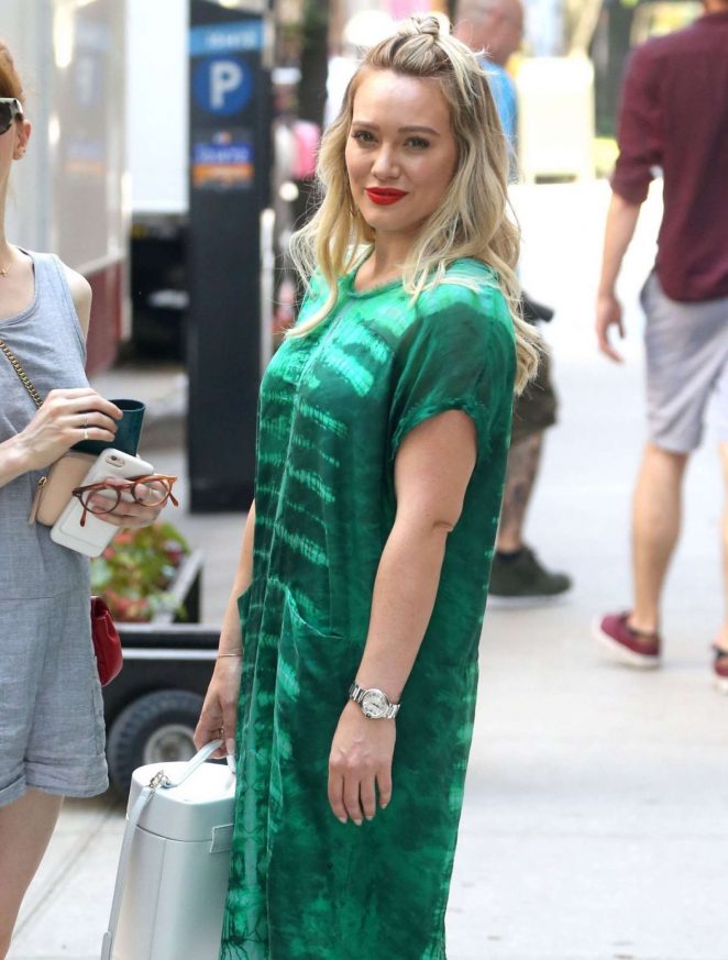 Hilary Duff in Green Dress on the set of 'Younger' in New York
