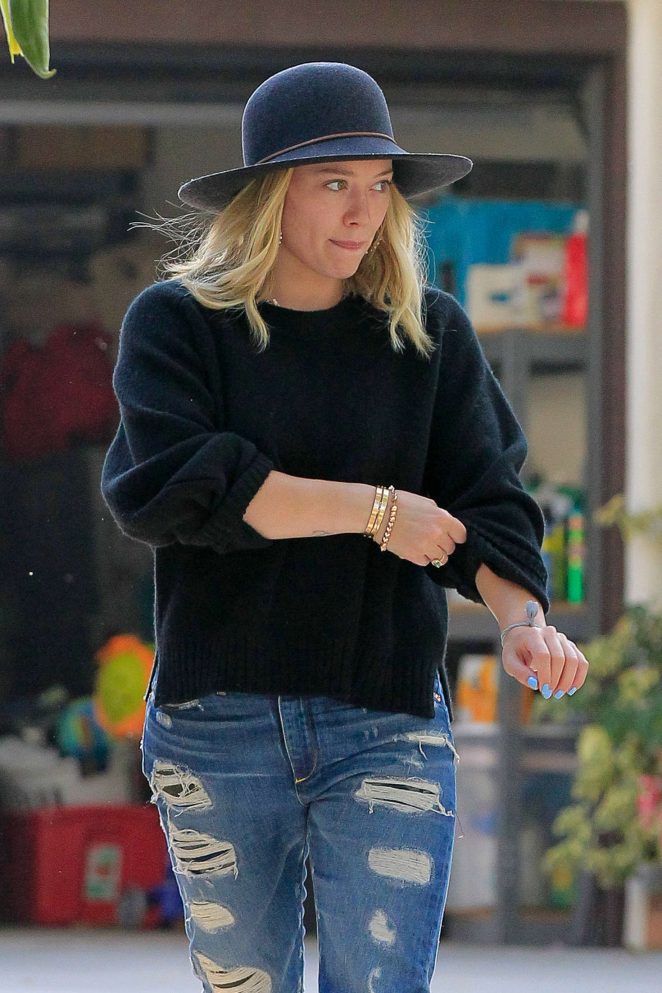 Hilary Duff in Jeans and Hat Out in Toluca Lake