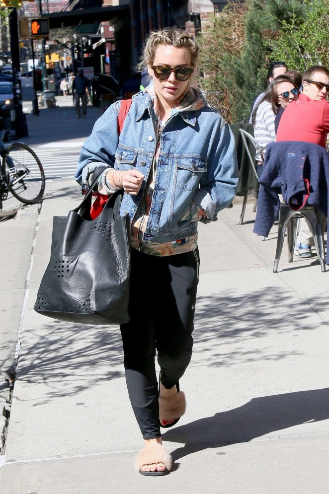 Hilary Duff in Jeans Jacket Out in New York