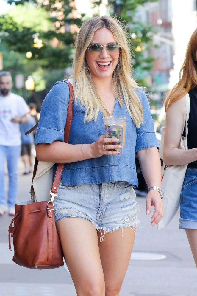 Hilary Duff in Jeans Shorts Out in New York
