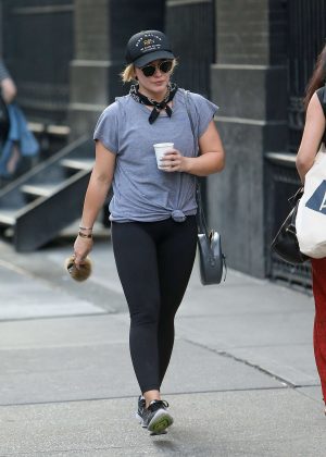 Hilary Duff in Leggings Leaving the gym in NYC