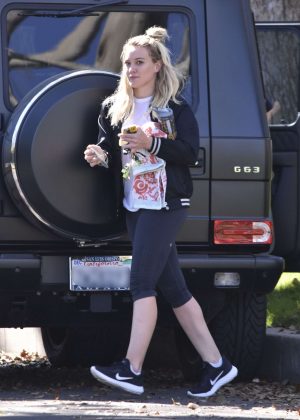 Hilary Duff in Leggings out in Studio City
