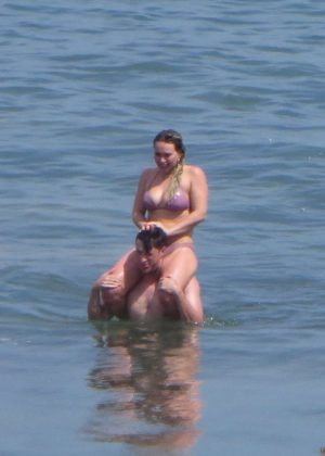 Hilary Duff in Pink Bikini on the Beach in Malibu