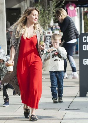 Hilary Duff in Red Long Dress out in Studio City