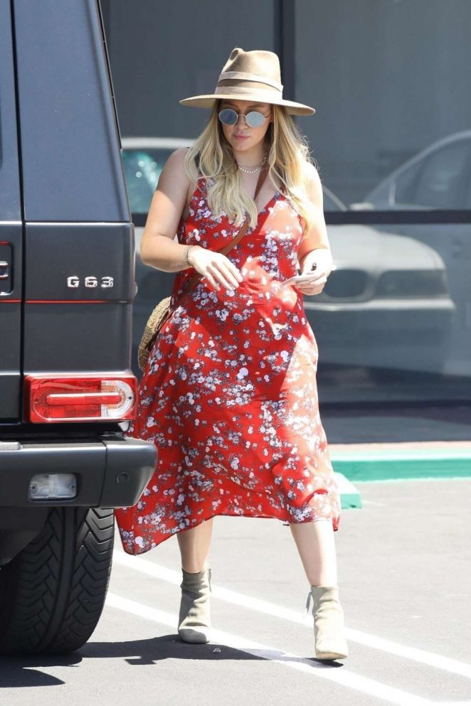 Hilary Duff in Red Summer Dress - Out in Los Angeles