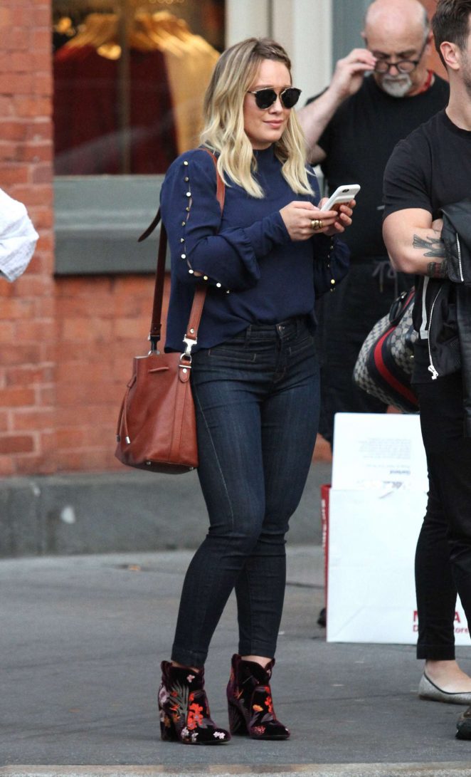 Hilary Duff in Tights Jeans Out in New York City