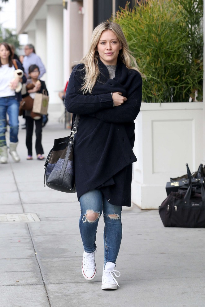 Hilary Duff in Ripped Jeans Out in Beverly Hills