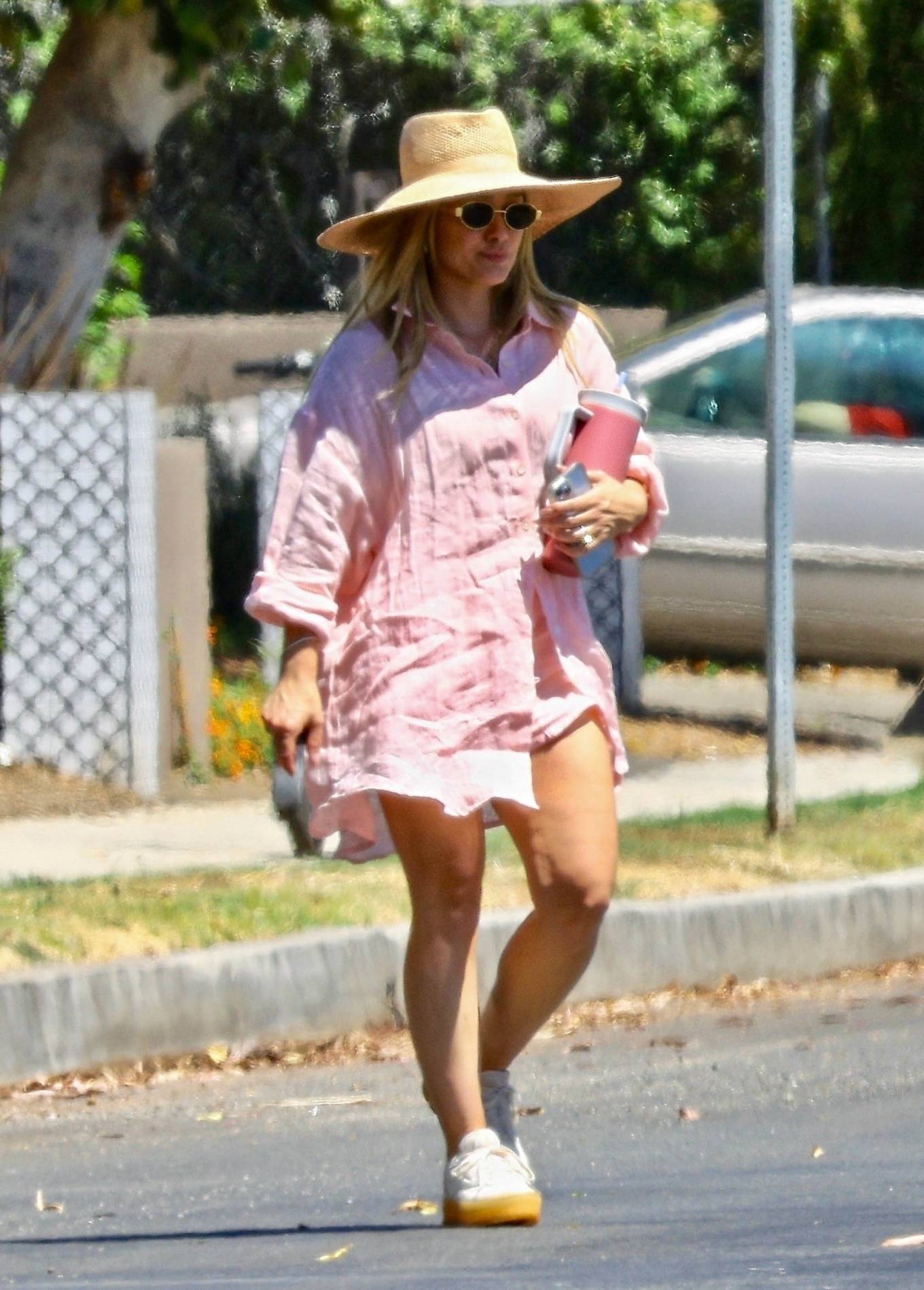 Hilary Duff - Seen in a pink attire at the park in Sherman Oaks