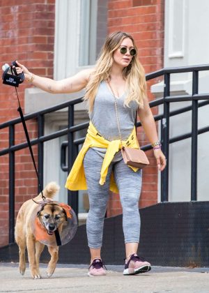 Hilary Duff - Walking her dog in NYC