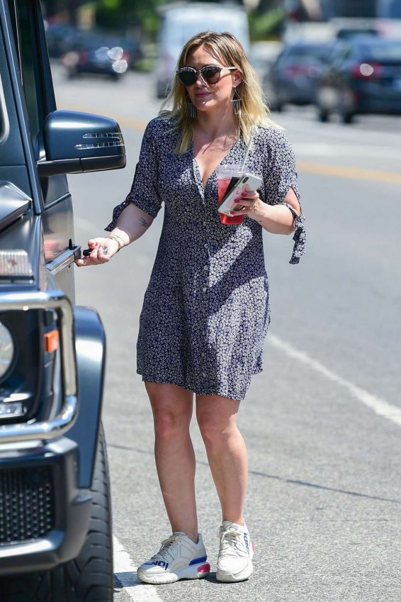 Hilary Duff - Wear summer dress while out in Studio City
