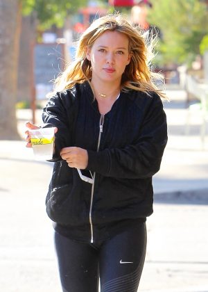 Hilary Duff - Wearing a Black Bomber Jacket in Los Angeles