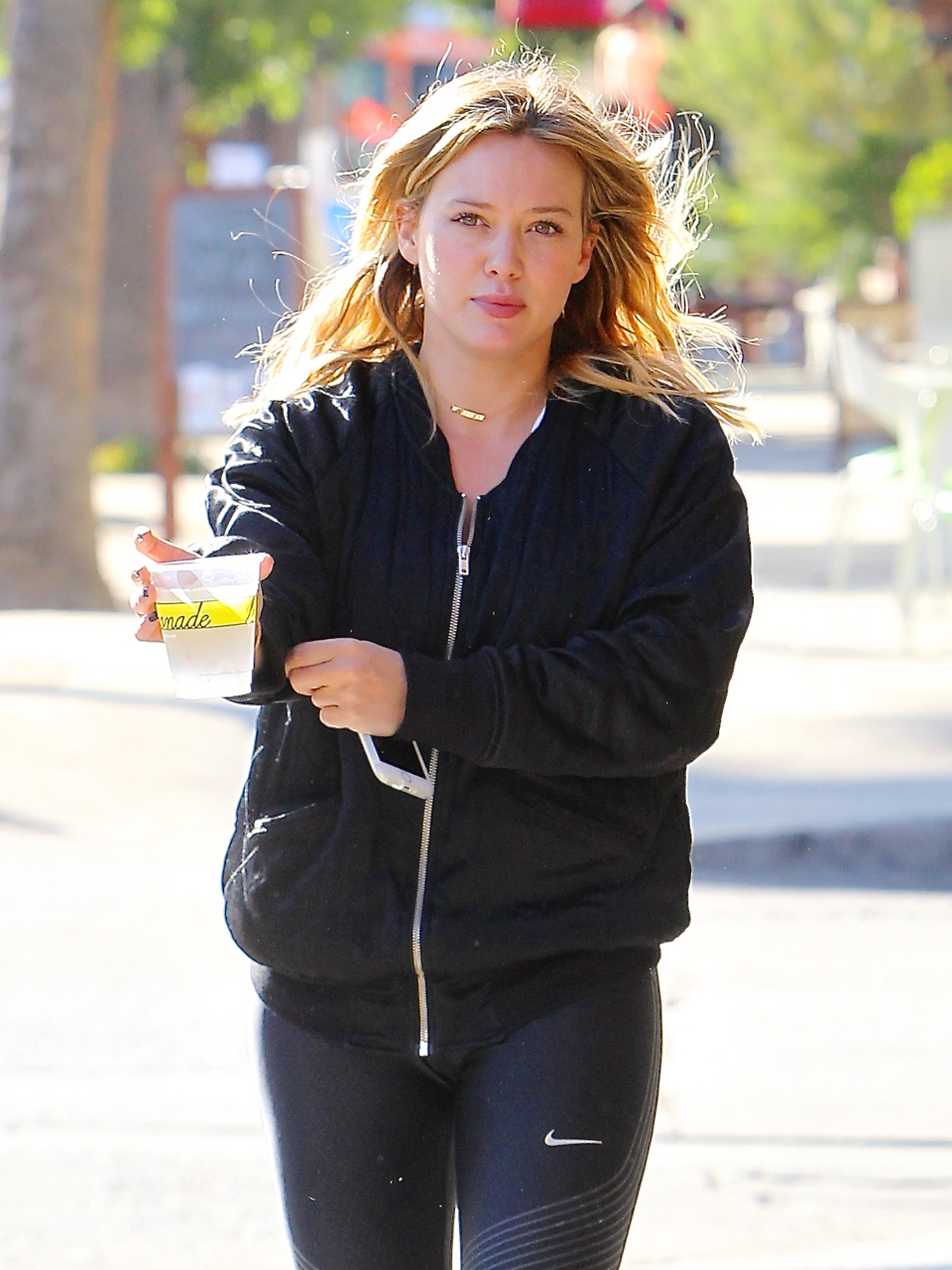 Hilary Duff - Wearing a Black Bomber Jacket in Los Angeles