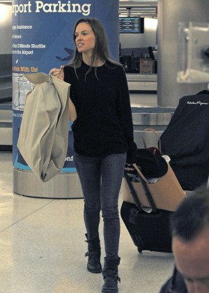 Hilary Swank in Jeans at Airport in Miami