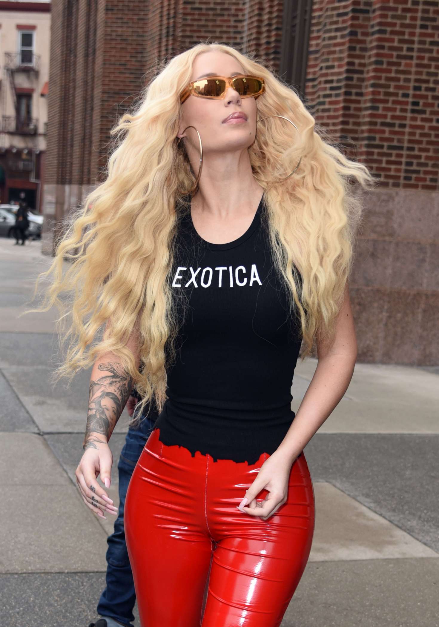 Iggy Azalea in Red Leather Pants out in NYC. 