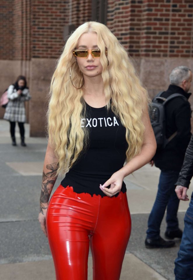 Iggy Azalea in Red Leather Pants out in NYC