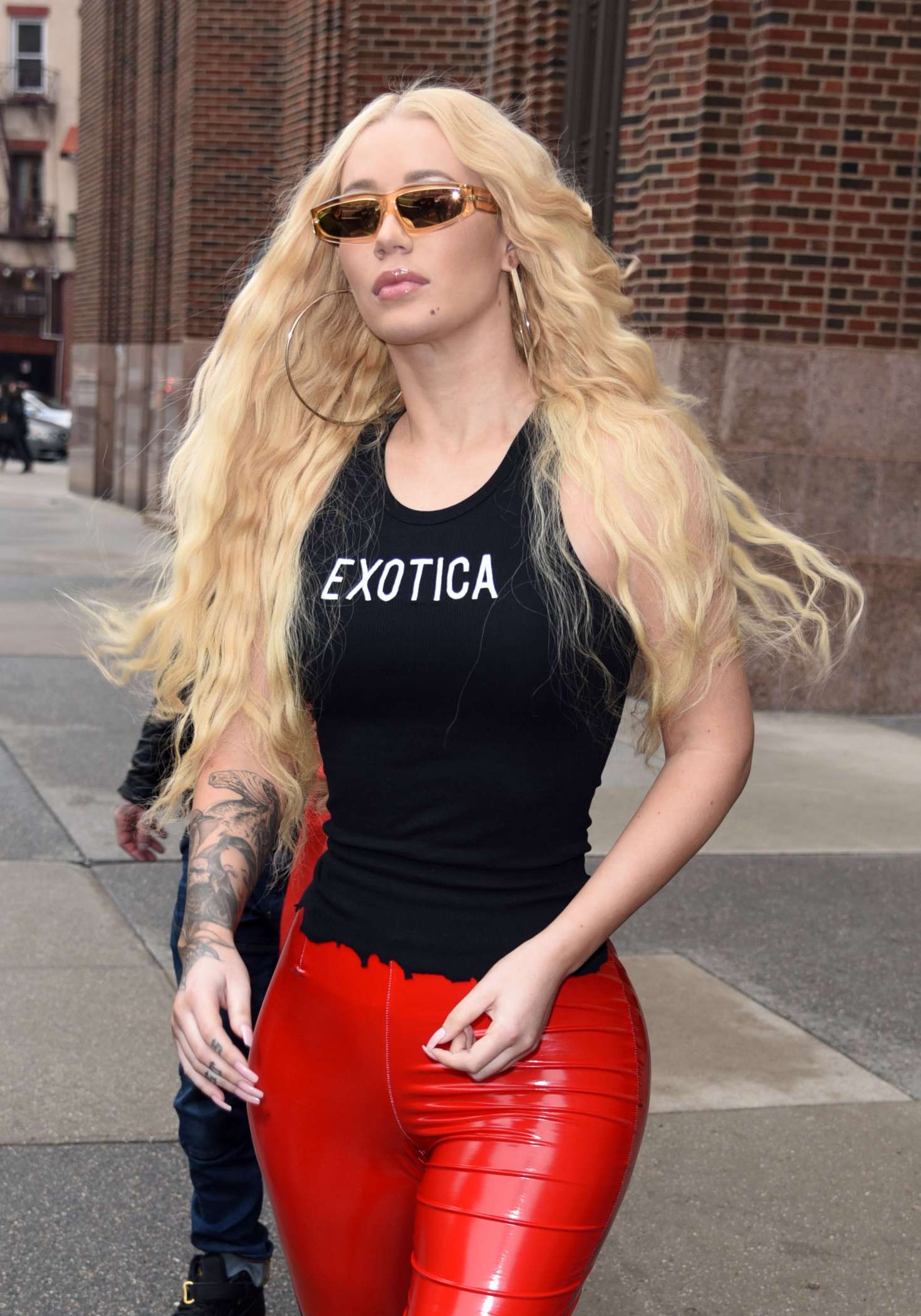 Iggy Azalea in Red Leather Pants out in NYC. 