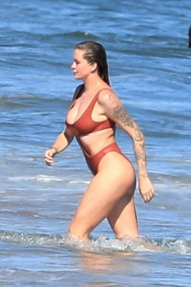 Ireland Baldwin - In a red one piece swimsuit with her friends in Malibu
