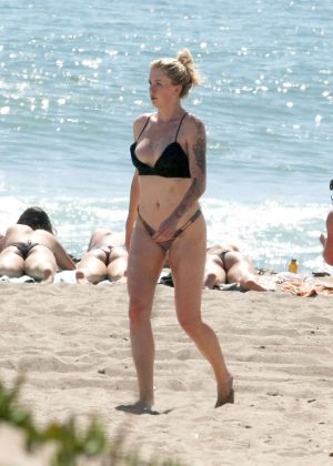 Ireland Baldwin in Black Bikini at a Beach in Malibu