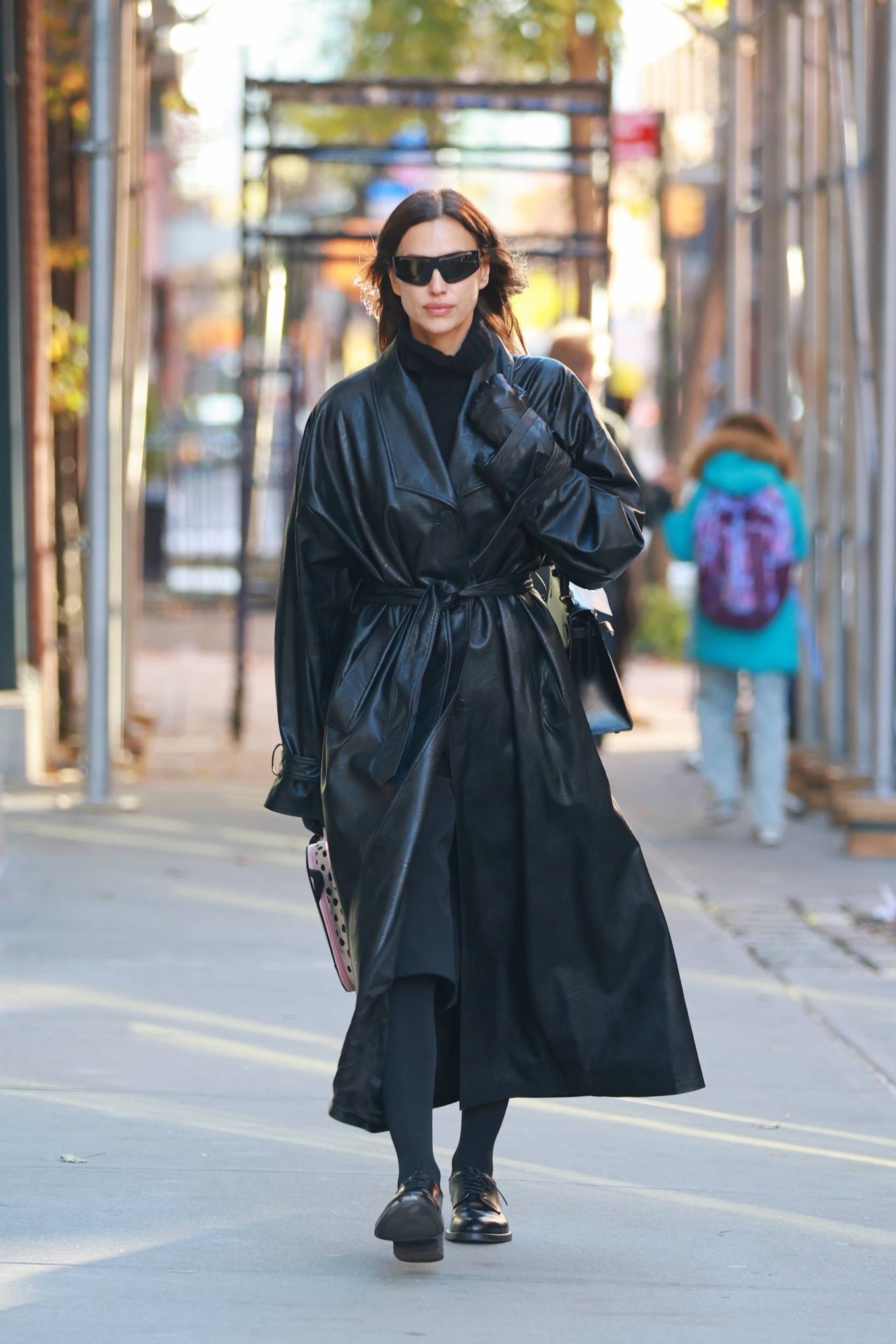 Irina Shayk 2022 : Irina Shayk – In a black leather coat running errands in New York-01