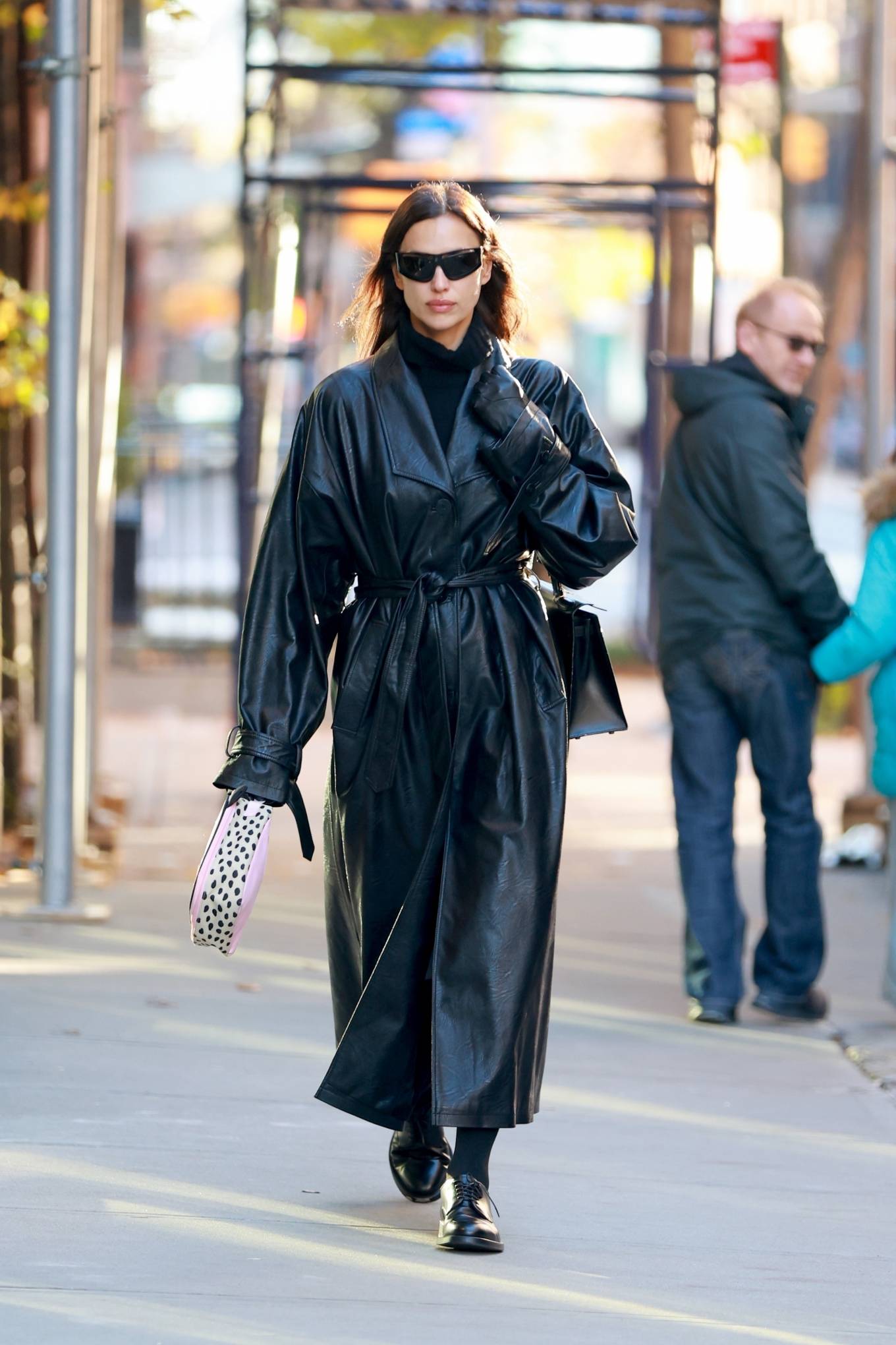 Irina Shayk 2022 : Irina Shayk – In a black leather coat running errands in New York-05