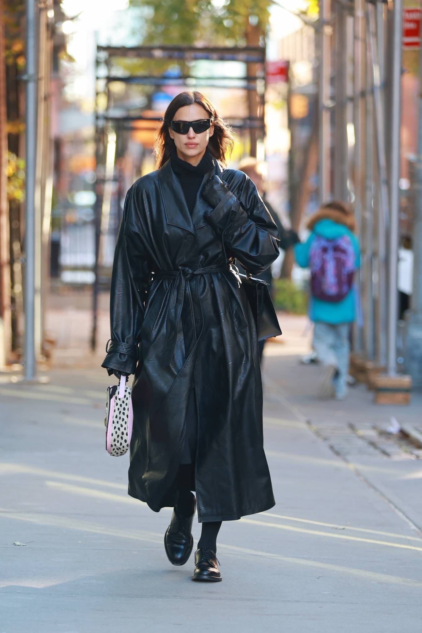 Irina Shayk 2022 : Irina Shayk – In a black leather coat running errands in New York-13
