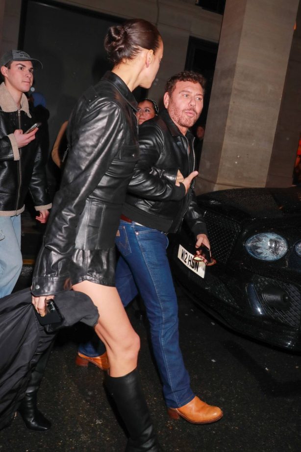 Irina Shayk - In a leather ensemble for night out in Paris