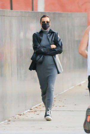 Irina Shayk - In a monochrome ensemble while out in NY